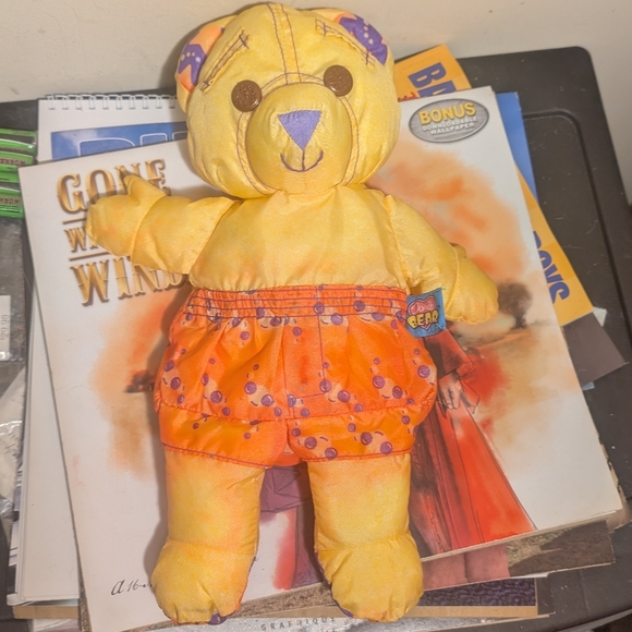 Vintage 1996 TYCO Original Splash Time Doodle Bear Plush Toy 90's Yellow Orange - Picture 1 of 6
